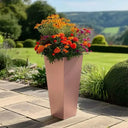 90cm Zinc Galvanised Brushed Rose Gold Finish Tall Tapered Square Planter
