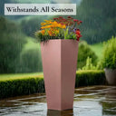 90cm Zinc Galvanised Brushed Rose Gold Finish Tall Tapered Square Planter