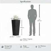 90cm Zinc Galvanised Matte Black Tapered Square Planter