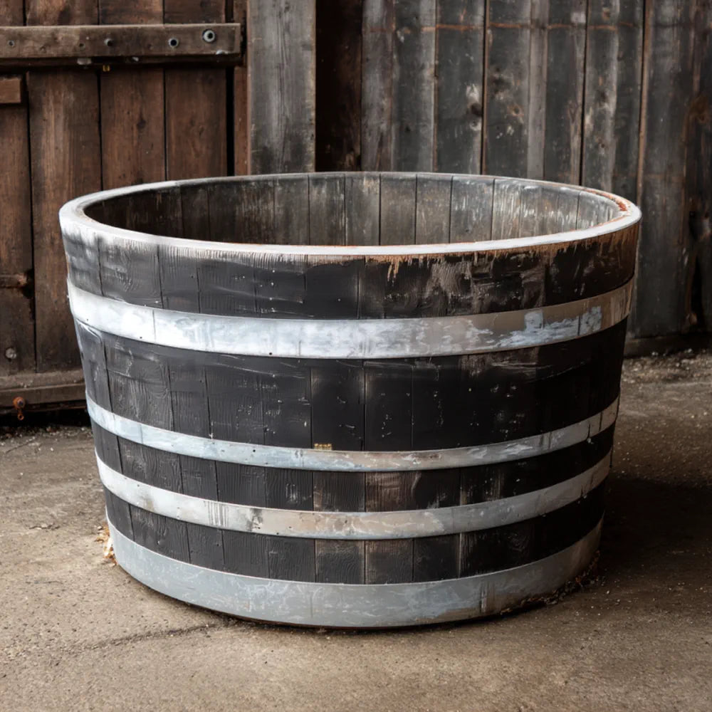 90cm Giant Scottish Silver Hoop Half Whisky Barrel Oak Tree Planter