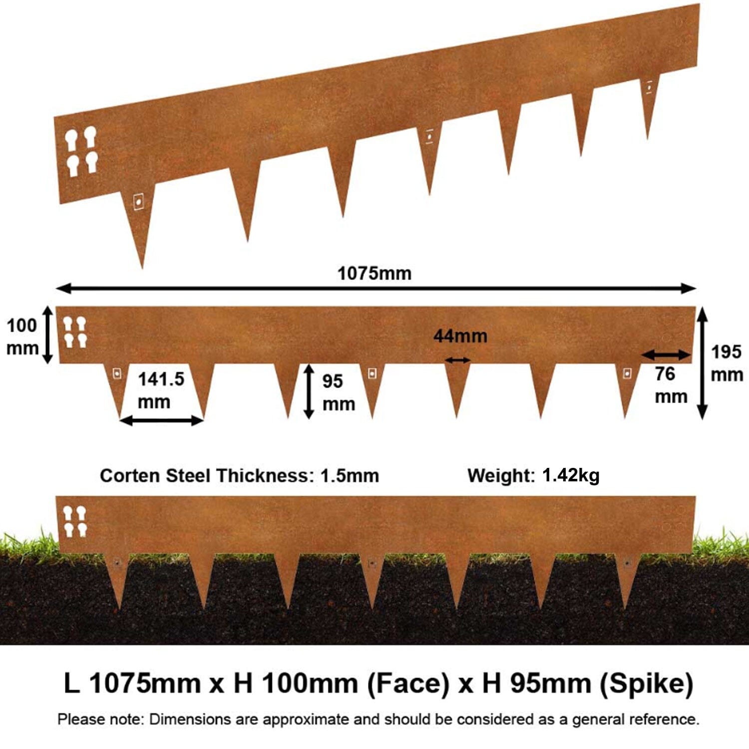 garden borders, metal garden borders, corten steel edging, 10cm tall