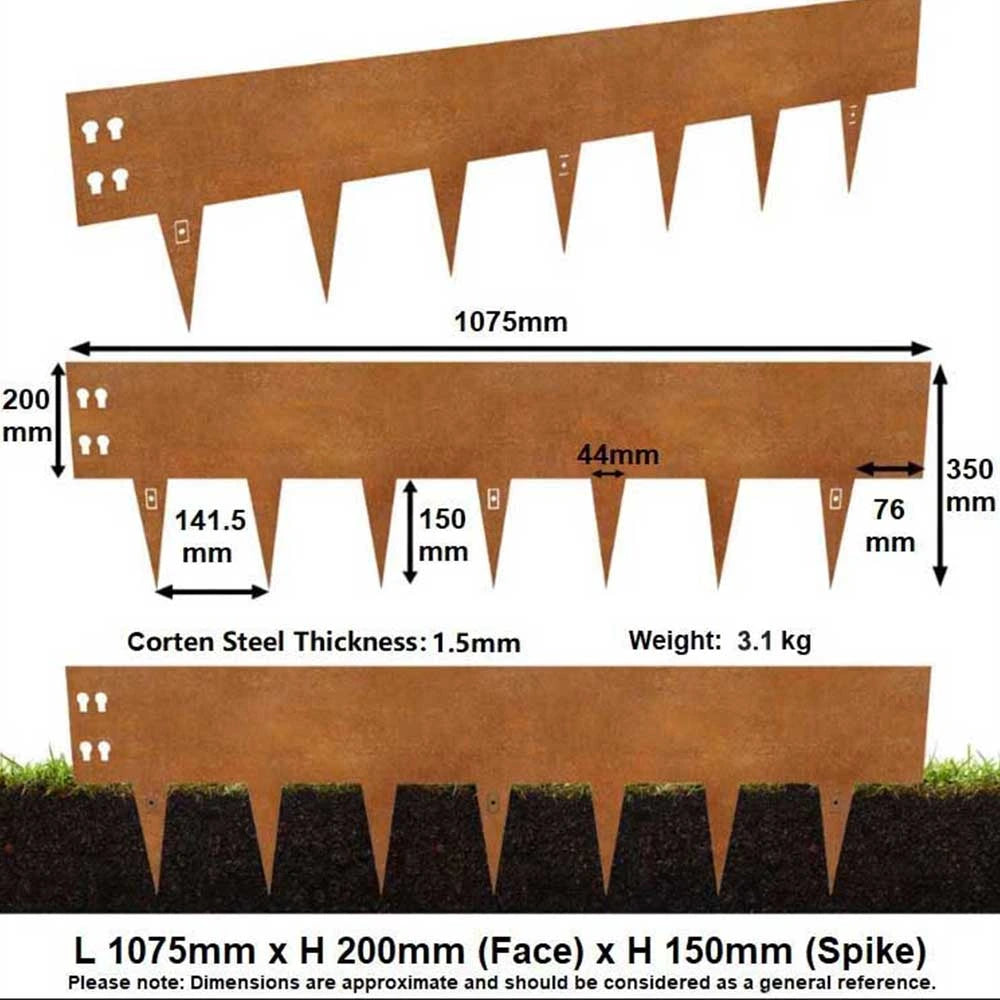 100cm Corten Steel Lawn Edging 20cm High (5pcs/Set)