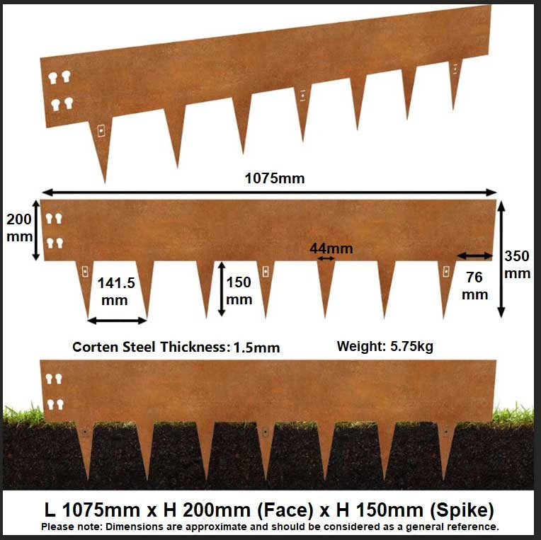 100cm Corten Steel Lawn Edging 20cm High (5pcs/Set)