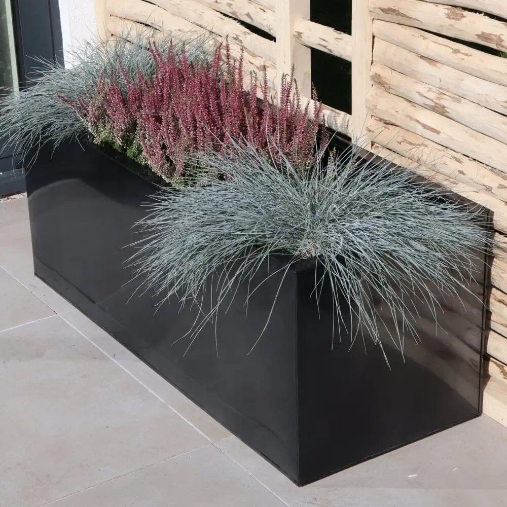 120cm Zinc Galvanised Platinum Black Trough Planter