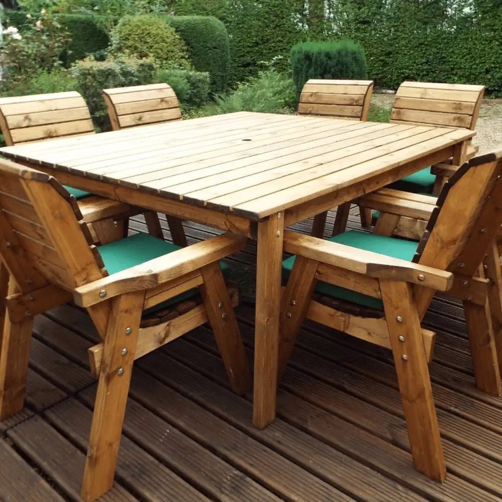 Charles Taylor Eight Seater Square Garden Dining Set with Green Paraso Woven Wood