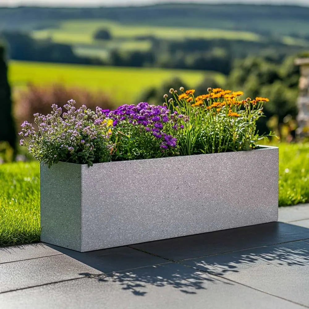 75cm Zinc Grey Stone Textured Trough Planter