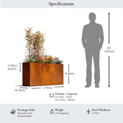 90cm Long Corten Steel Long Tall Trough Metal Planter with Feet - Pre-Rusted