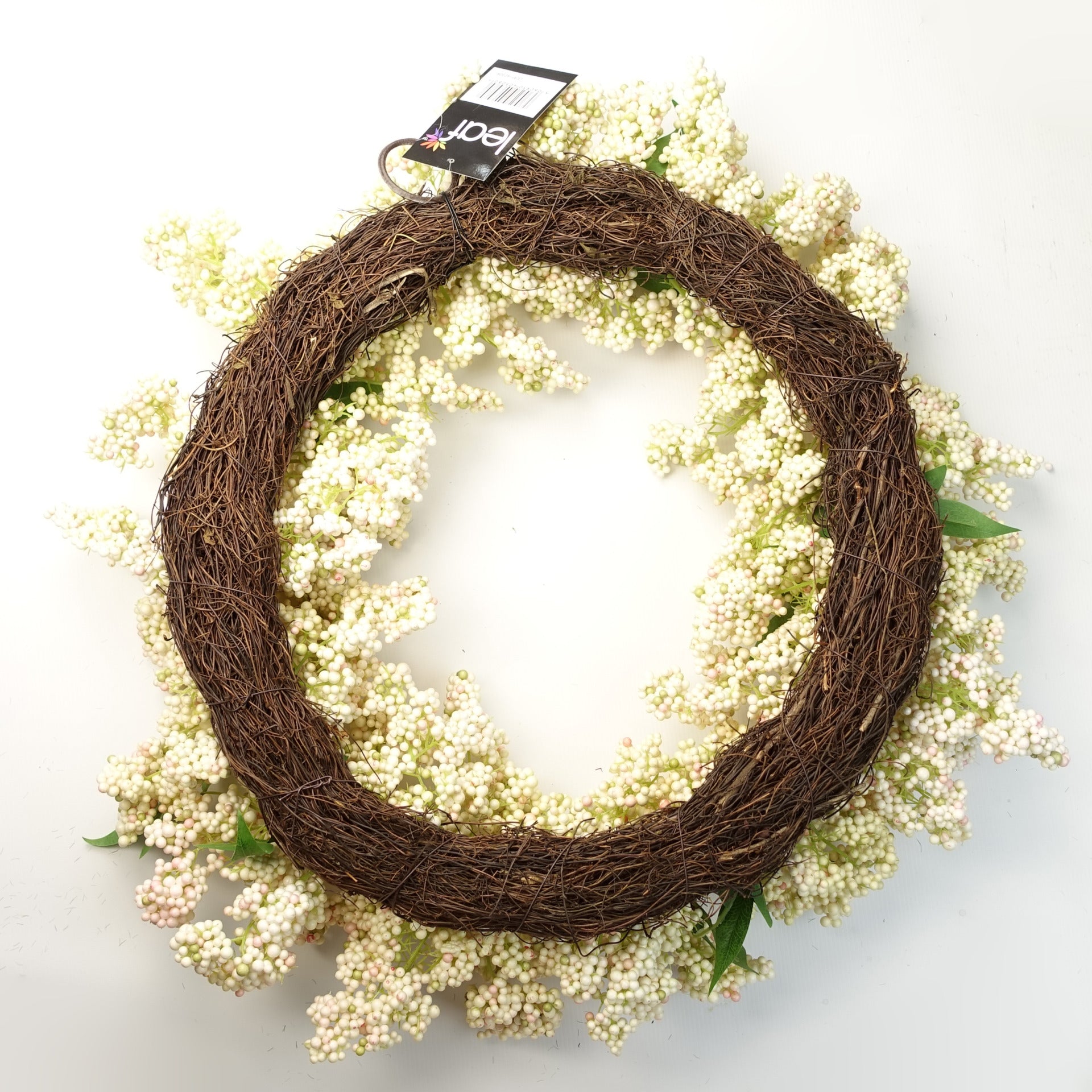 55cm Artificial Hanging White Berry Wreath