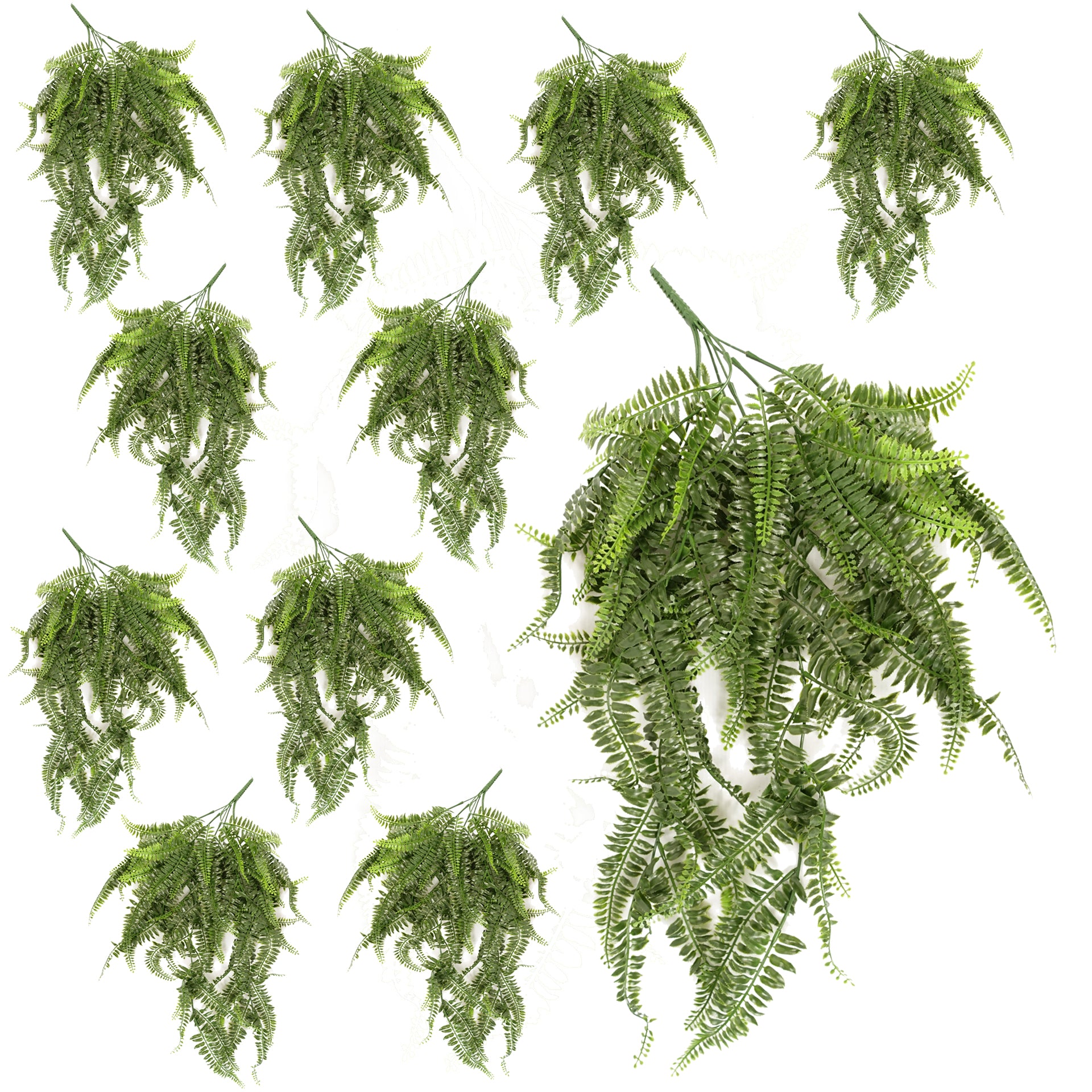 Pack of 12 x 70cm UV Resistant Artificial Boston Fern Bush
