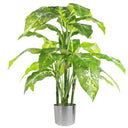 100cm Large Foxs Aglaonema (Spotted Evergreen) Tree Artificial Plant with Silver Metal Planter