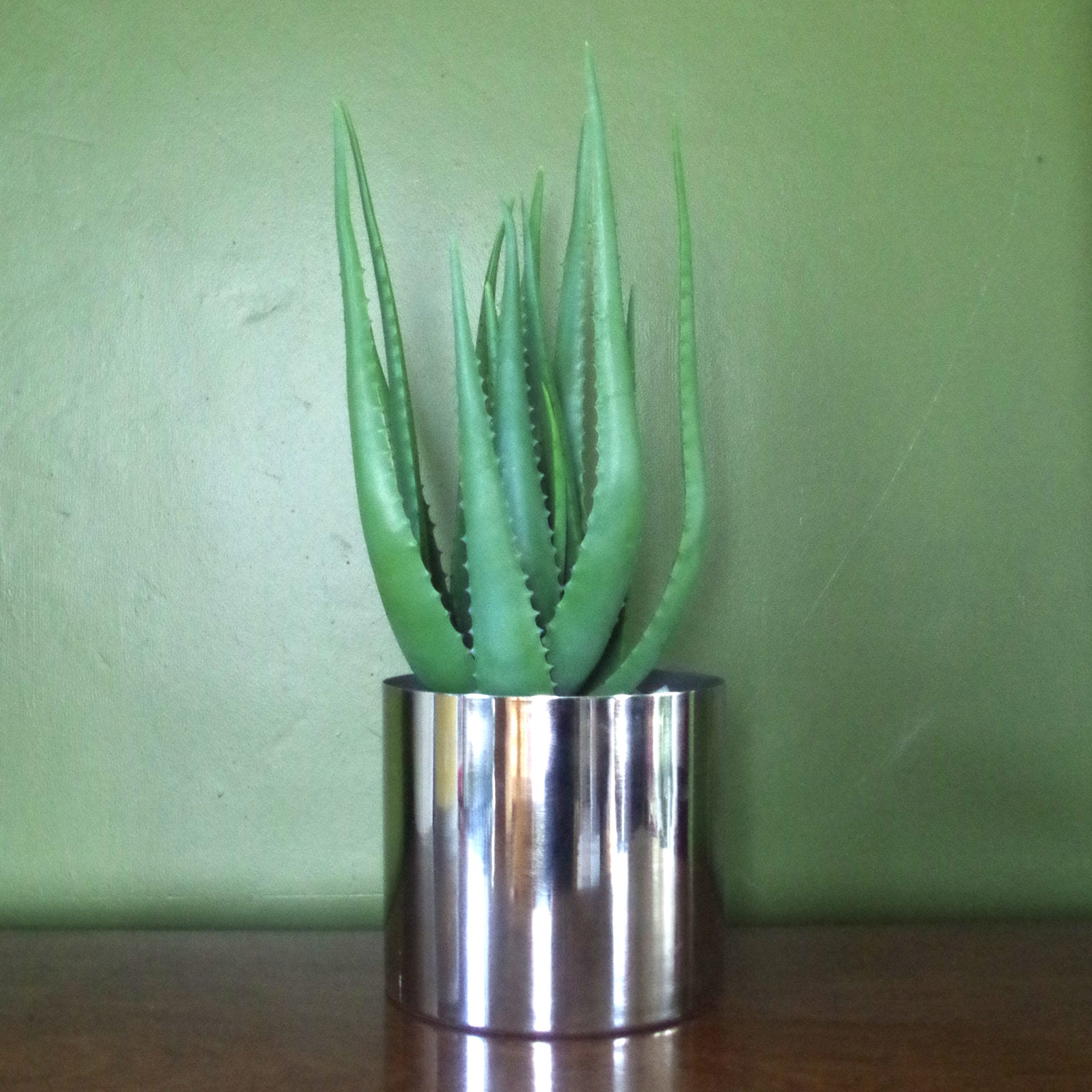 55cm Artificial Realistic Aloe Vera Succulent Plant with Silver Designer Planter
