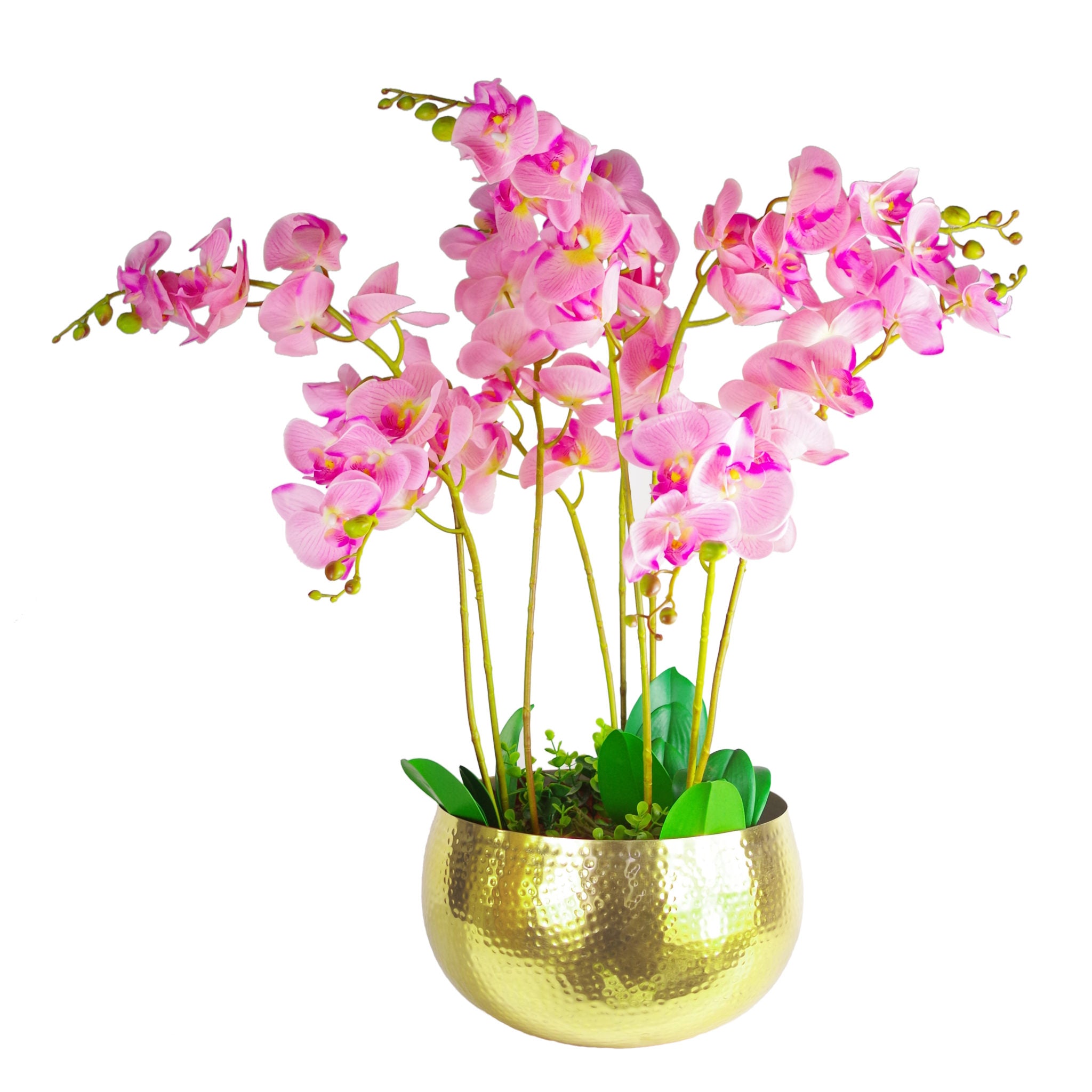 Leaf XL Metal Bowl Planter 32 x 20cm Hammered Gold Colour - Straight Edge
