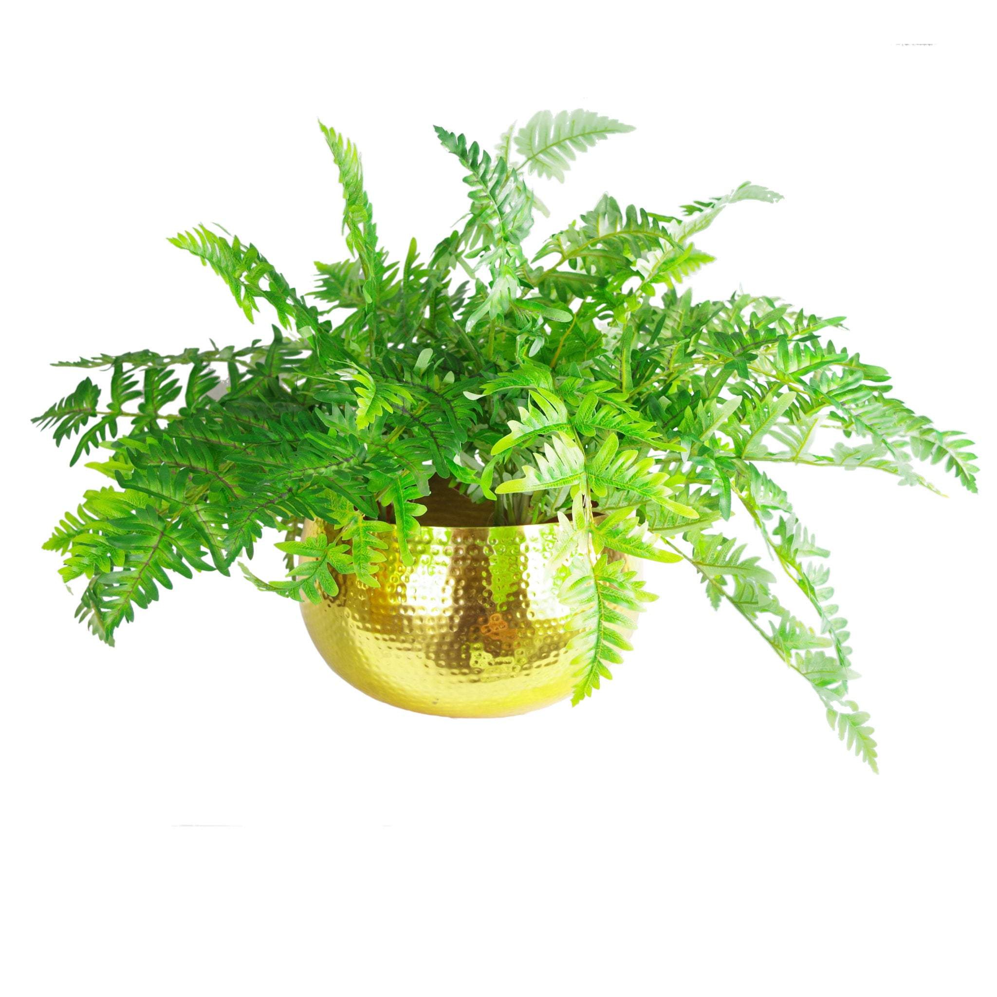 Leaf XL Metal Bowl Planter 32 x 20cm Hammered Gold Colour - Straight Edge