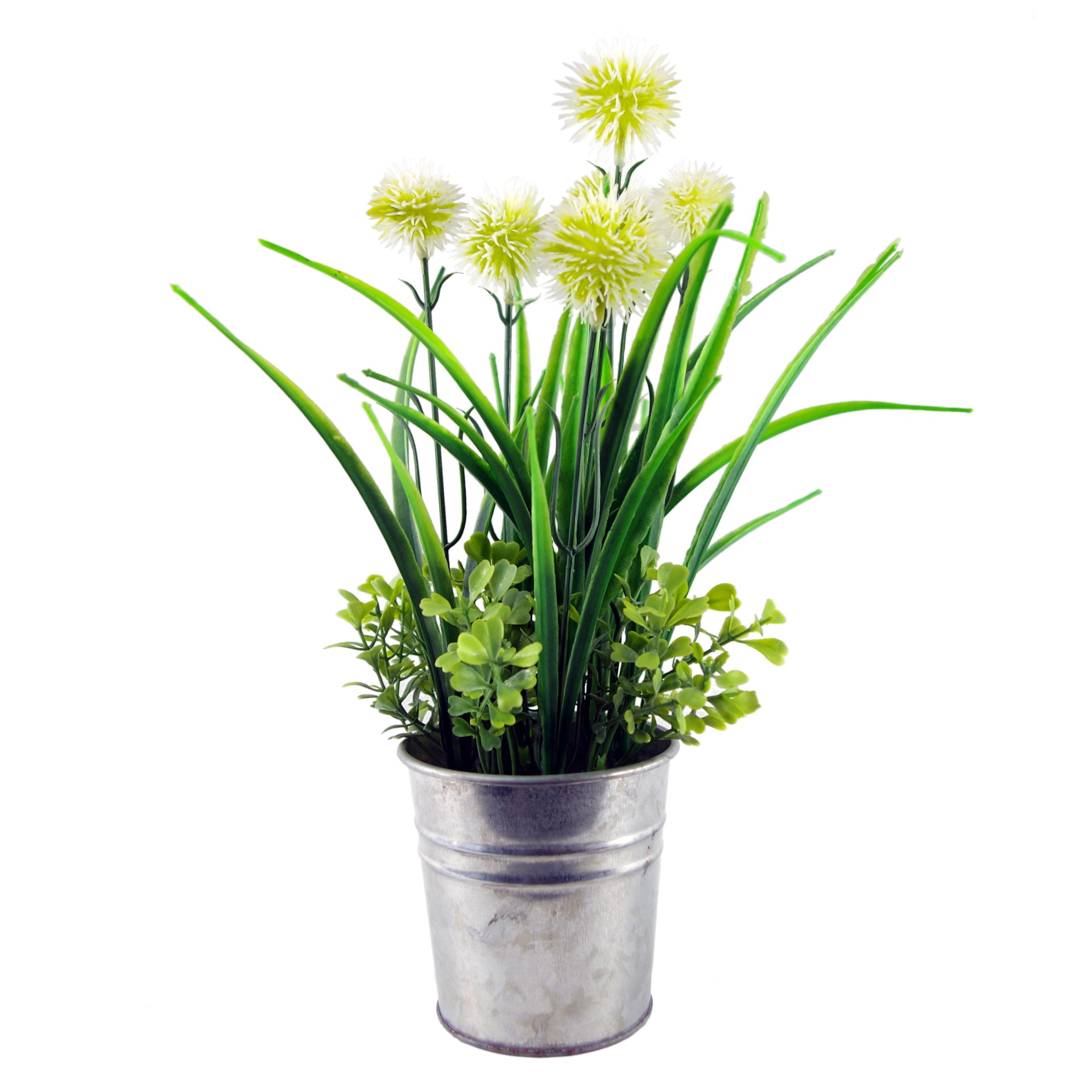 30cm Artificial Allium Grass Plant with Metal Planter