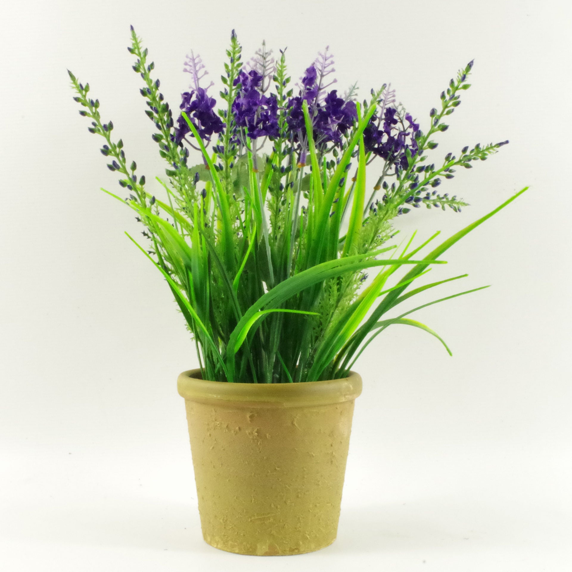 30cm Artificial Lavender Grass Plant with Stoneware Planter