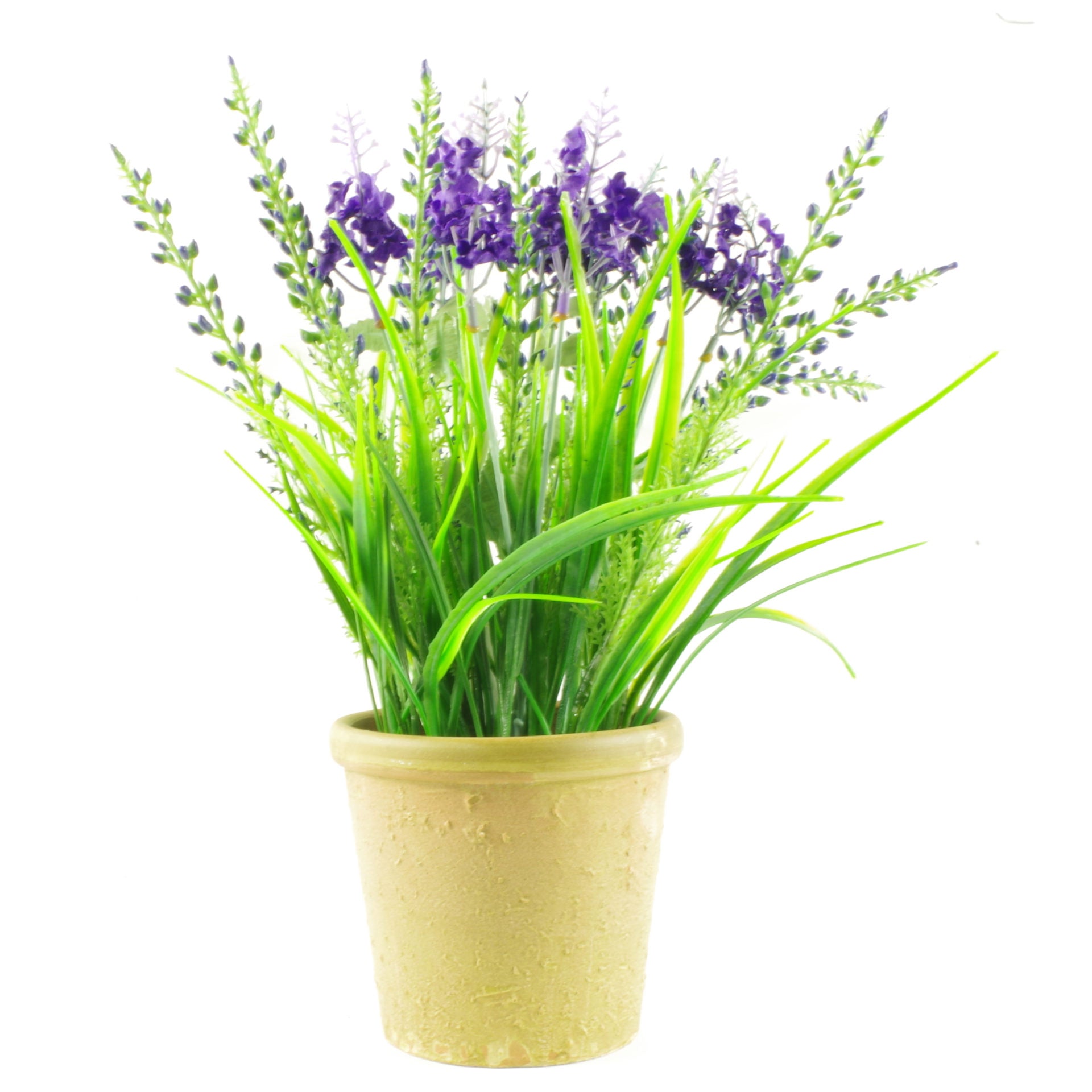 30cm Artificial Lavender Grass Plant with Stoneware Planter