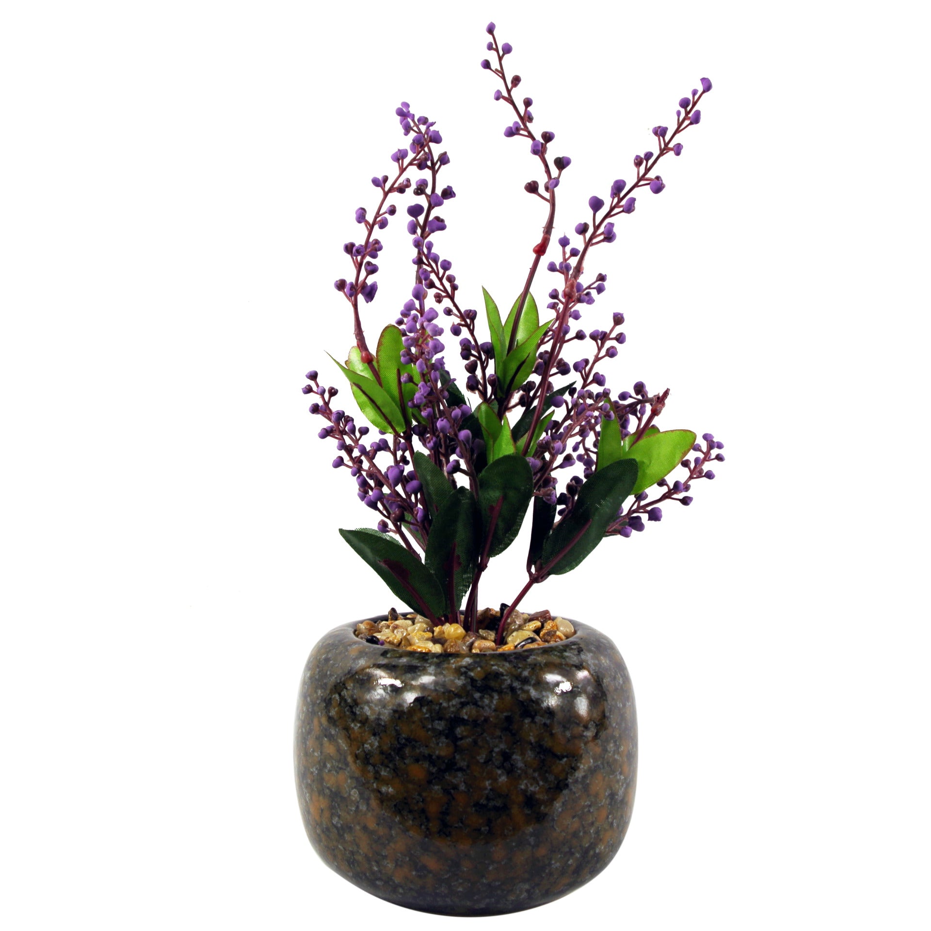 28cm Ceramic Spotted Planter with Artificial Purple Vitex Negundo Plant