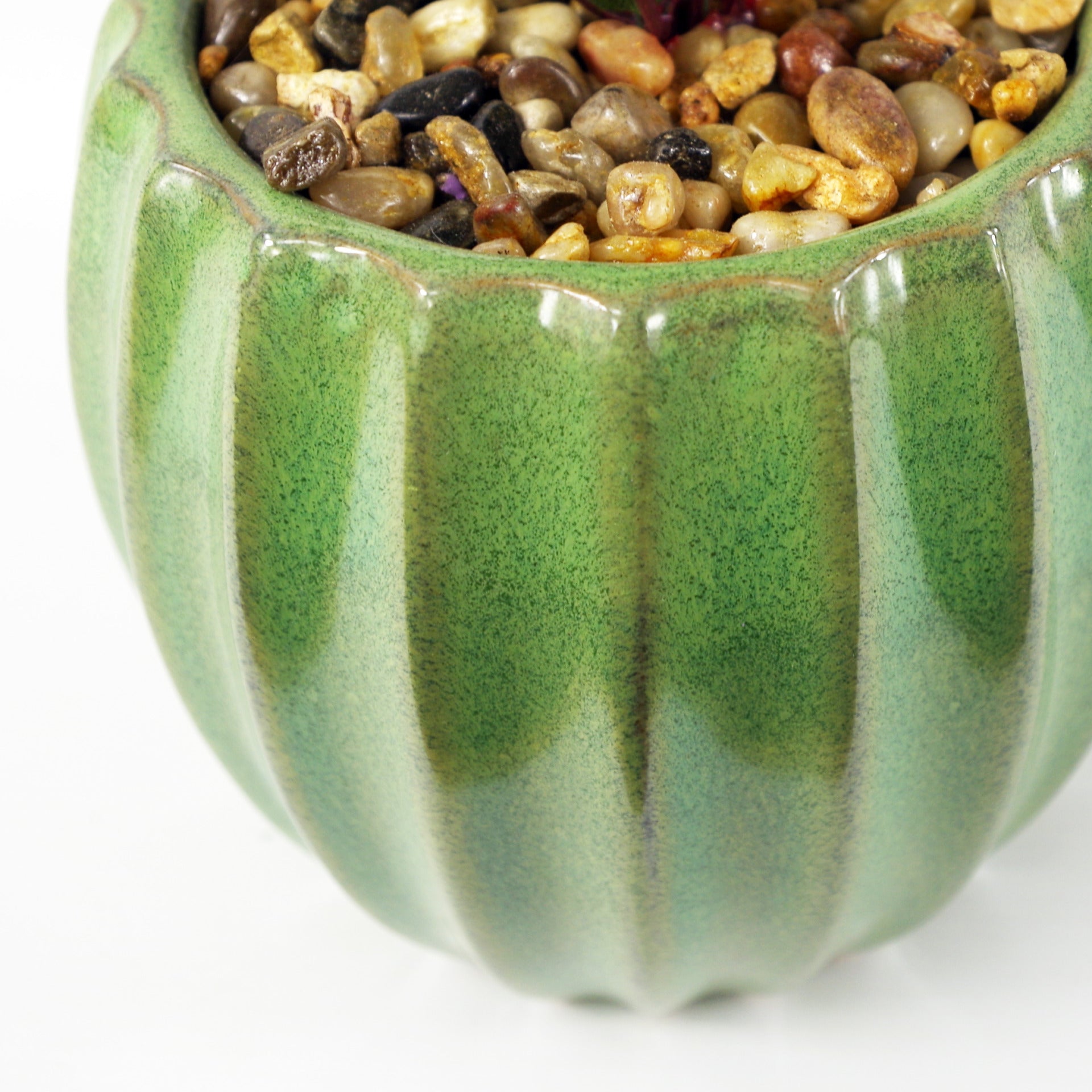 18cm Ceramic Green Glazed Barrel Planter with Artificial Sedum Clavatum Plant