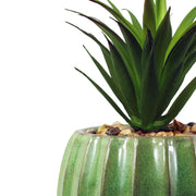 20cm Ceramic Green Glazed Barrel Planter with Artificial Green Dracaena Plant