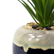 20cm Ceramic Drip Glazed Planter with Artificial Green Dracaena Plant