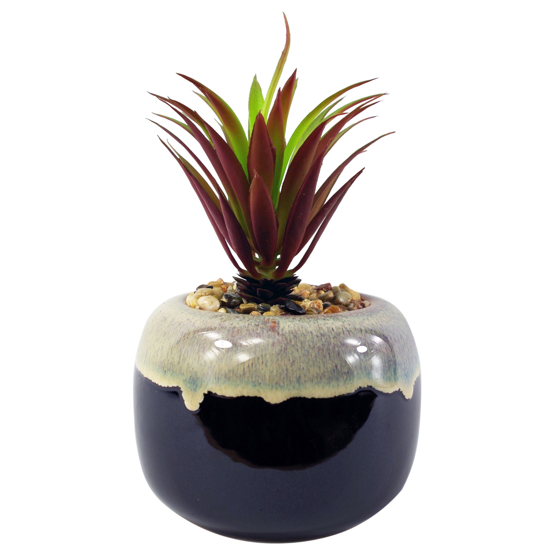 20cm Ceramic Drip Glazed Planter with Artificial Red Dracaena Plant