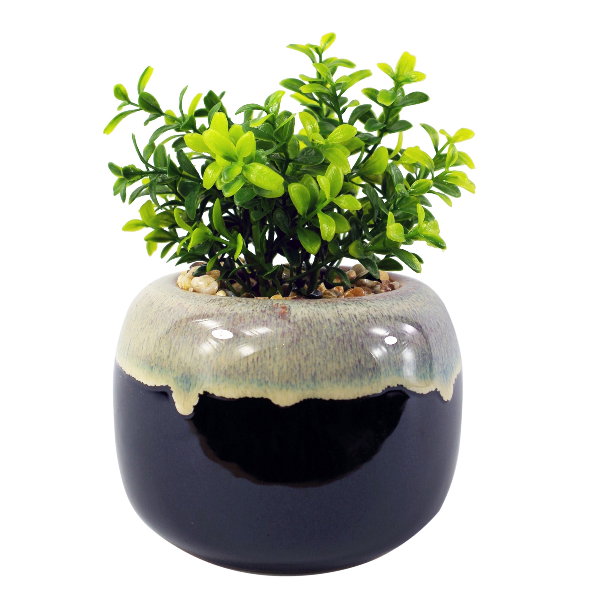 18cm Ceramic Drip Glazed Planter with Artificial Crassula Plant
