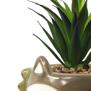 18cm Ceramic Grey Fox Planter with Artificial Dracaena Plant