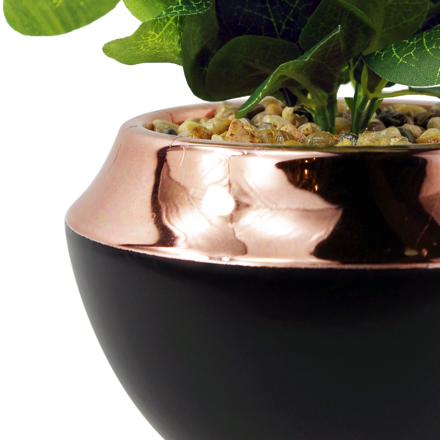 22cm Ceramic Planter Copper Band with Artificial Dark Green Mosaic Plant
