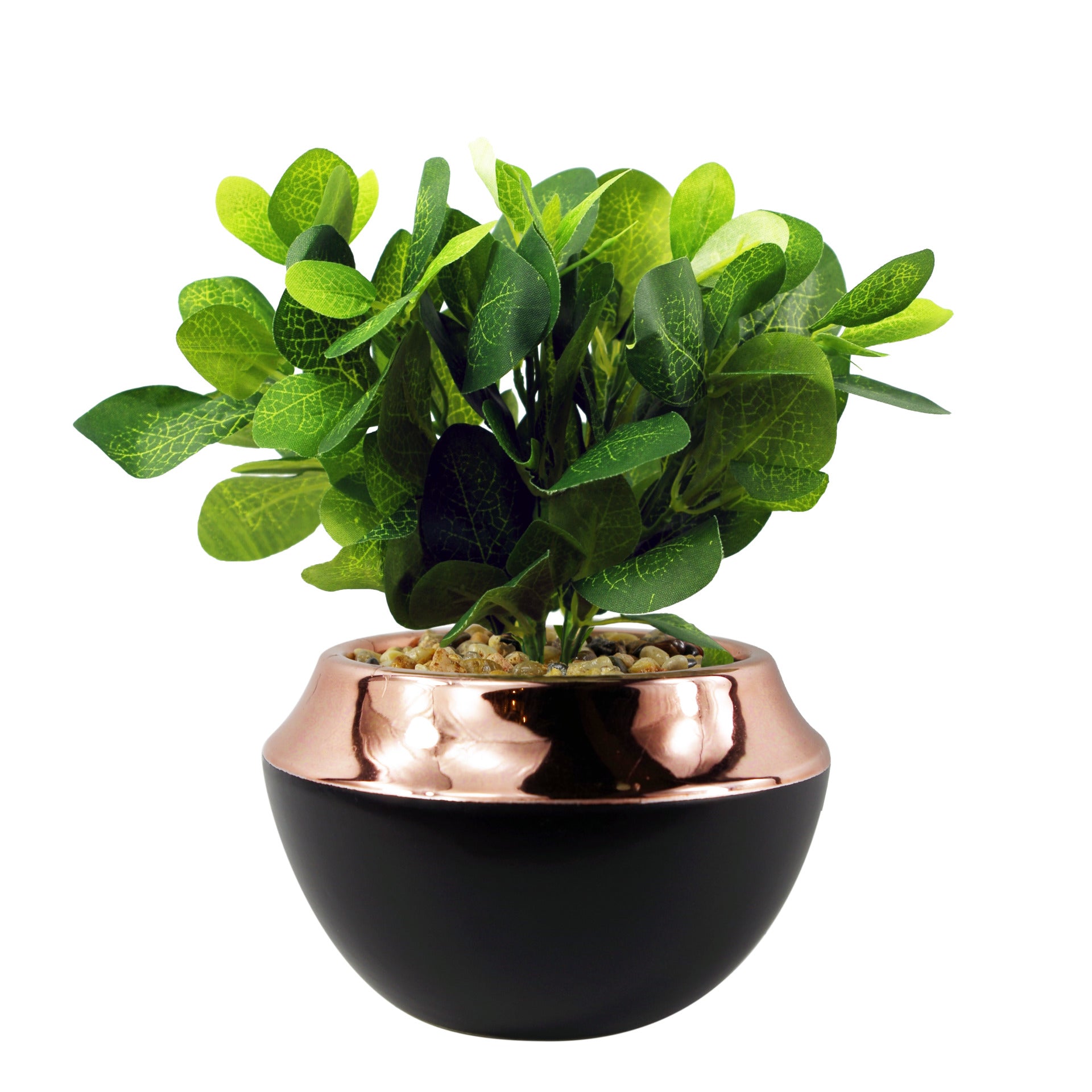 22cm Ceramic Planter Copper Band with Artificial Green Mosaic Plant