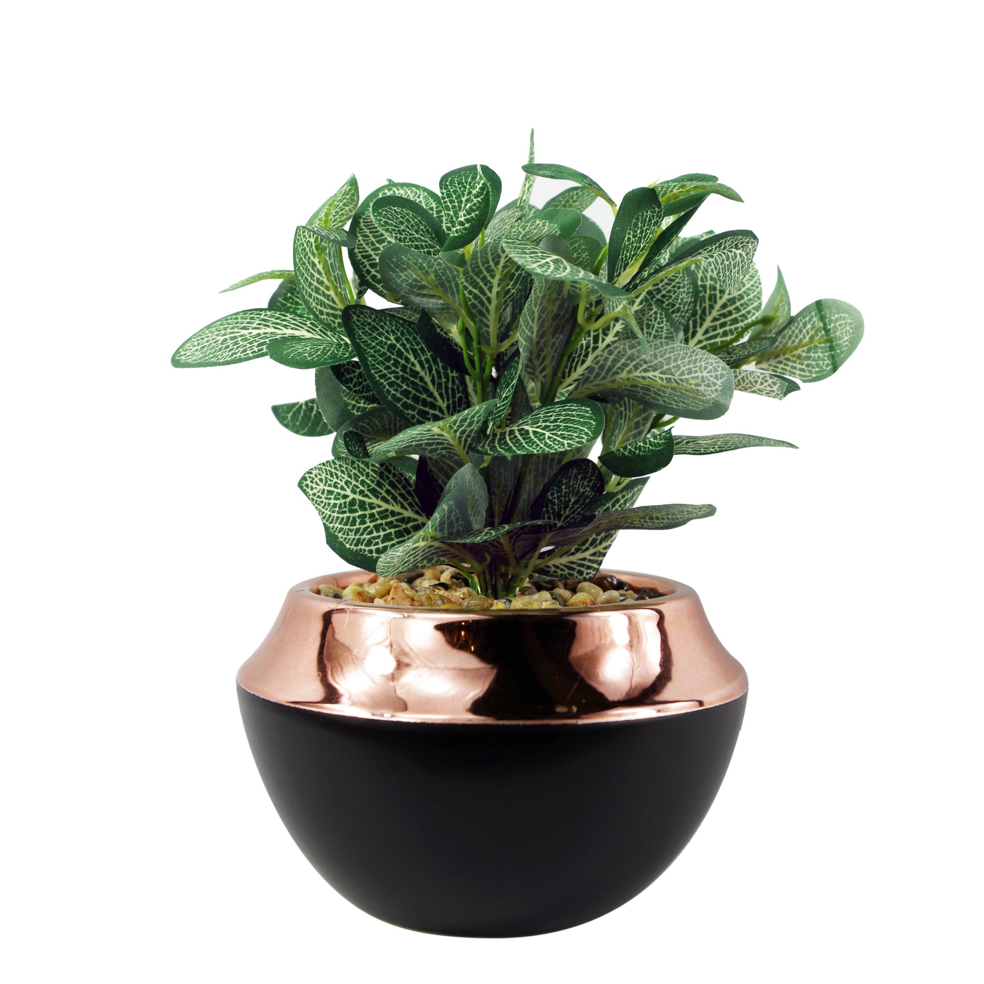 22cm Ceramic Planter Copper Band with Artificial Dark Green Mosaic Plant