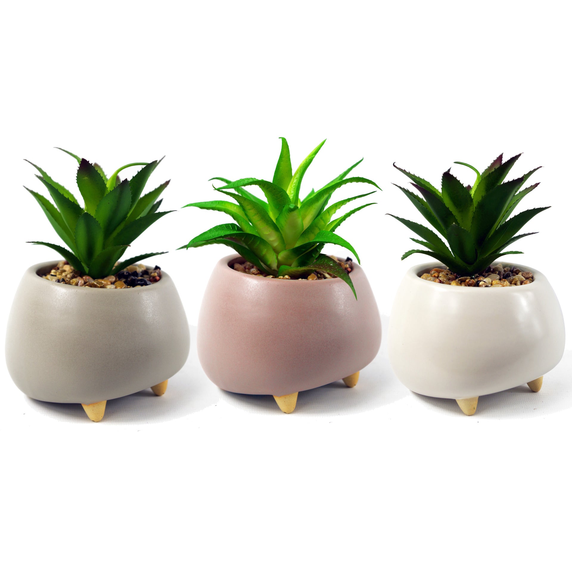 15cm Ceramic Pebble Grey Planter with Artificial Succulent Plant