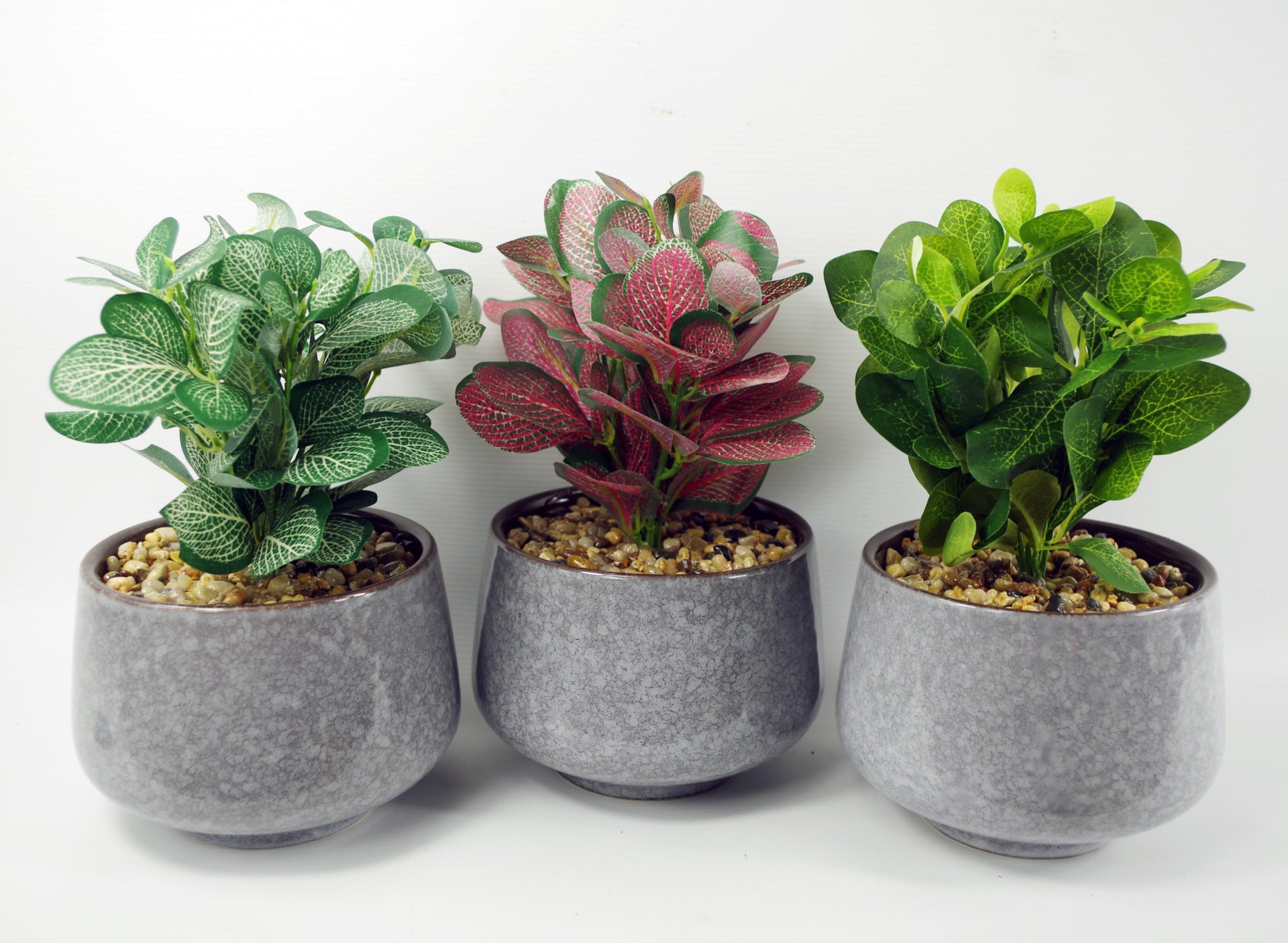 23cm Ceramic Tall Blue Planter with Artificial Dark Green Mosaic Plant