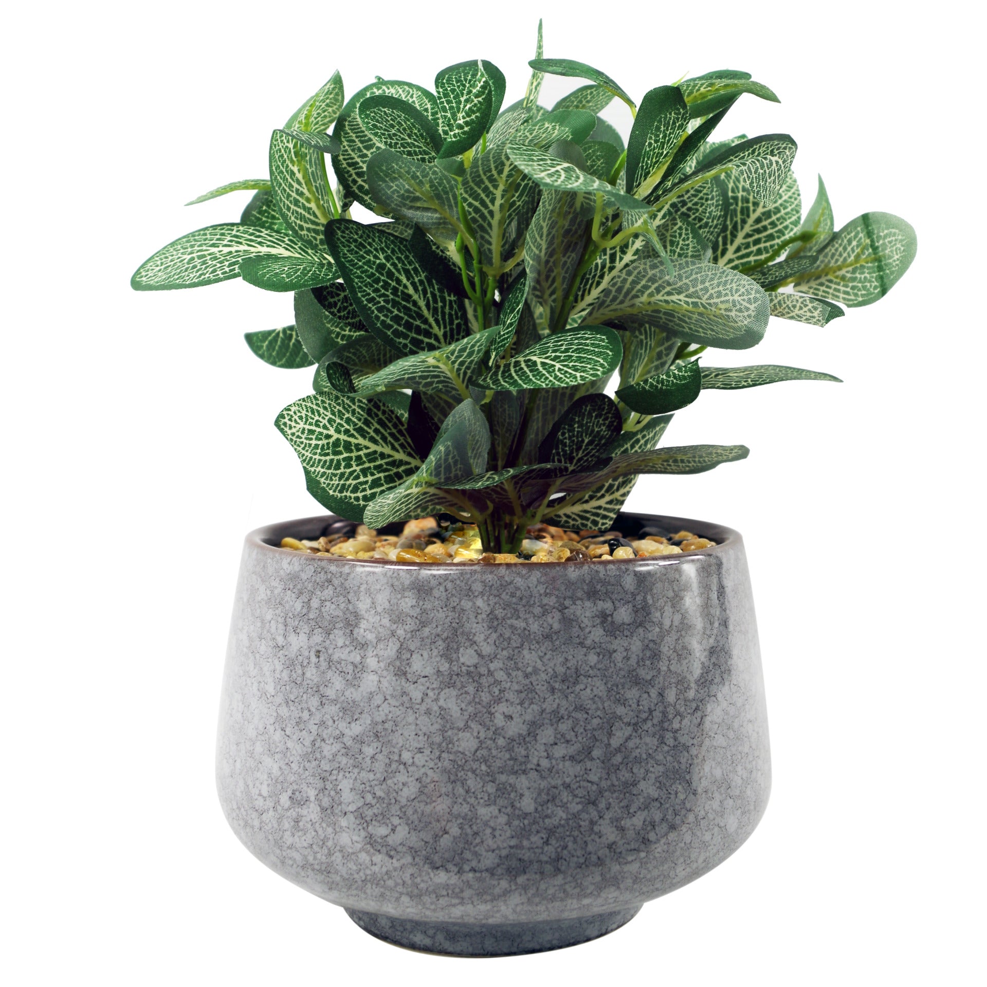 23cm Ceramic Tall Blue Planter with Artificial Dark Green Mosaic Plant