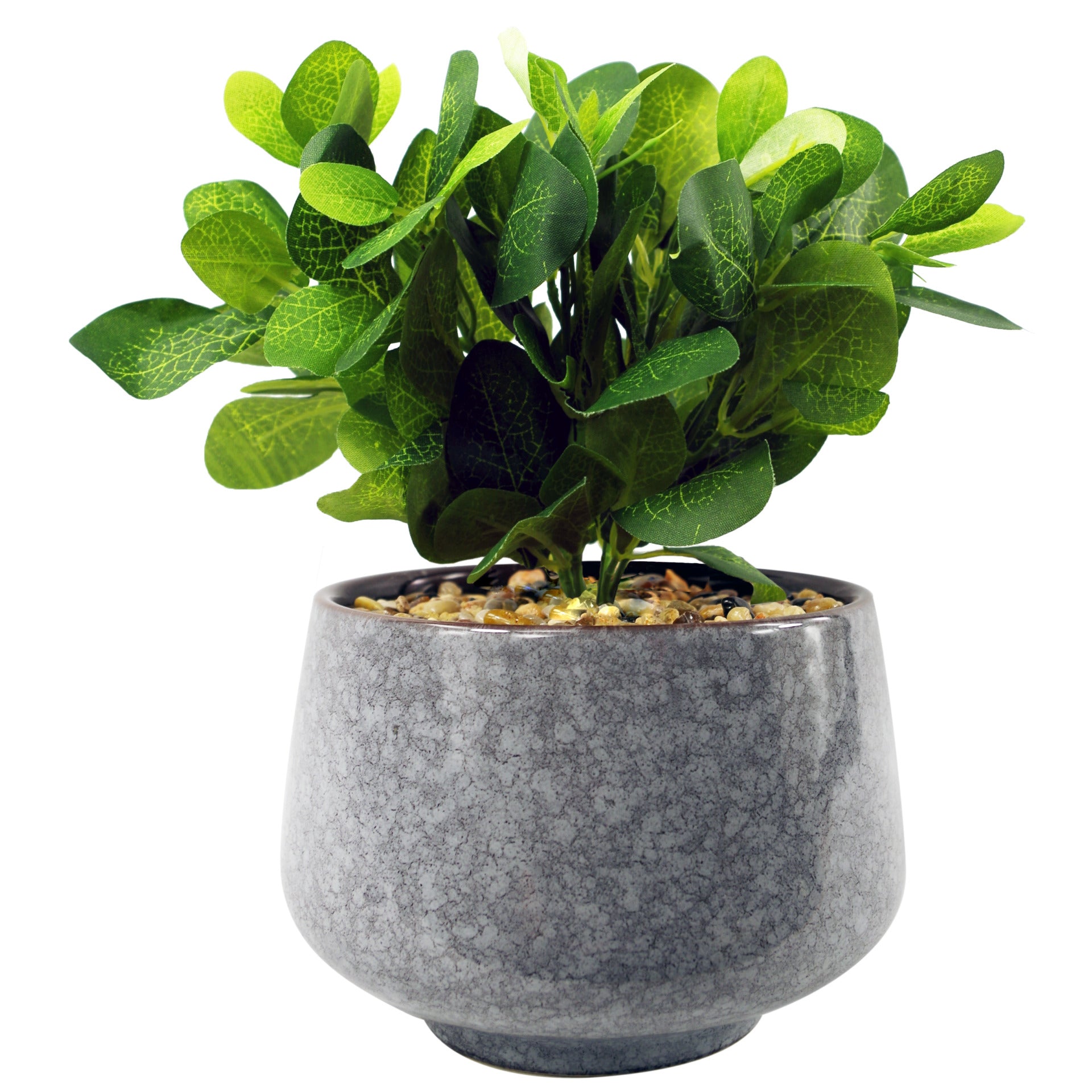 23cm Ceramic Tall Blue Planter with Artificial Green Mosaic Plant