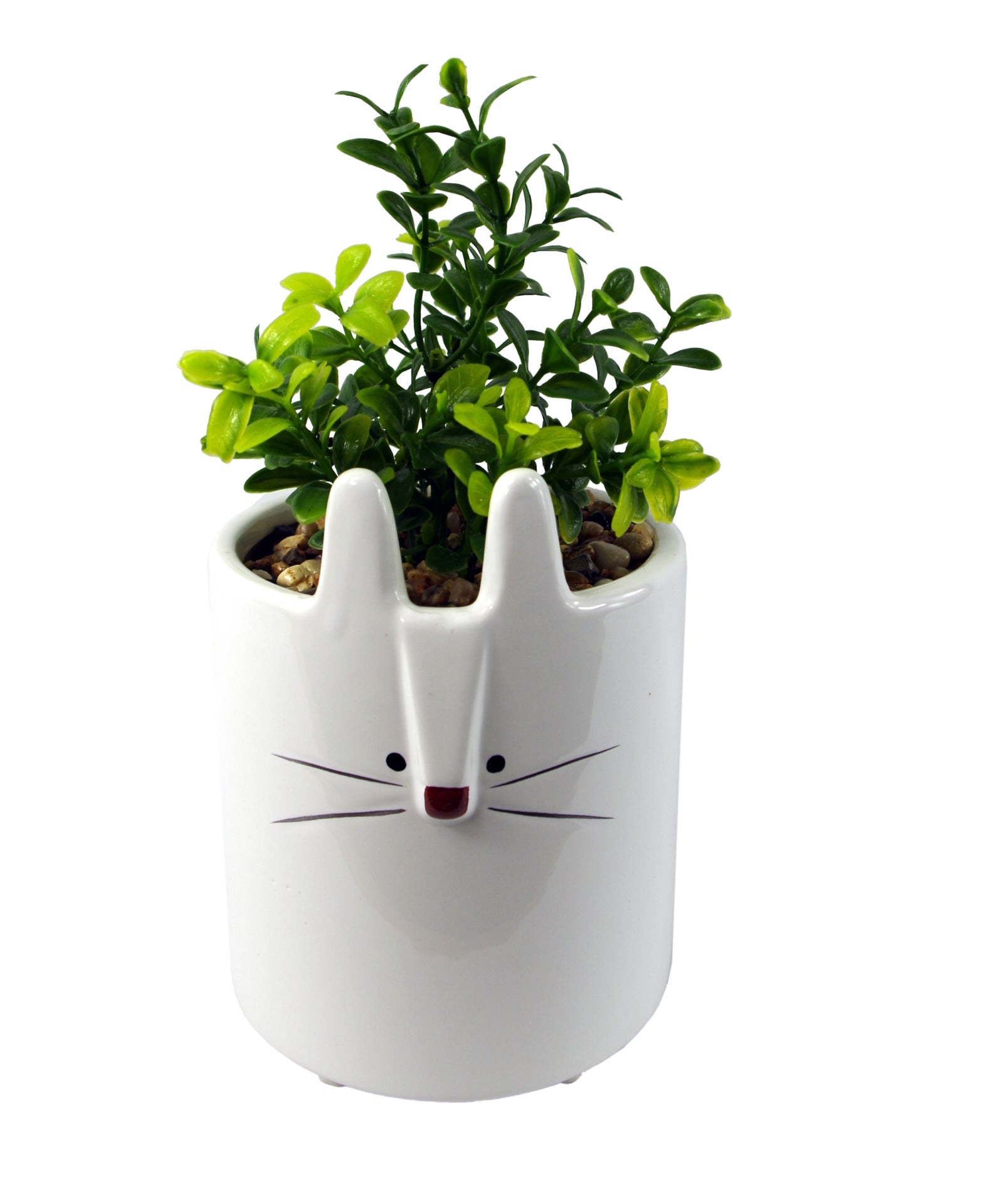 20cm Ceramic White Rabbit Planter with Artificial Foliage Plant