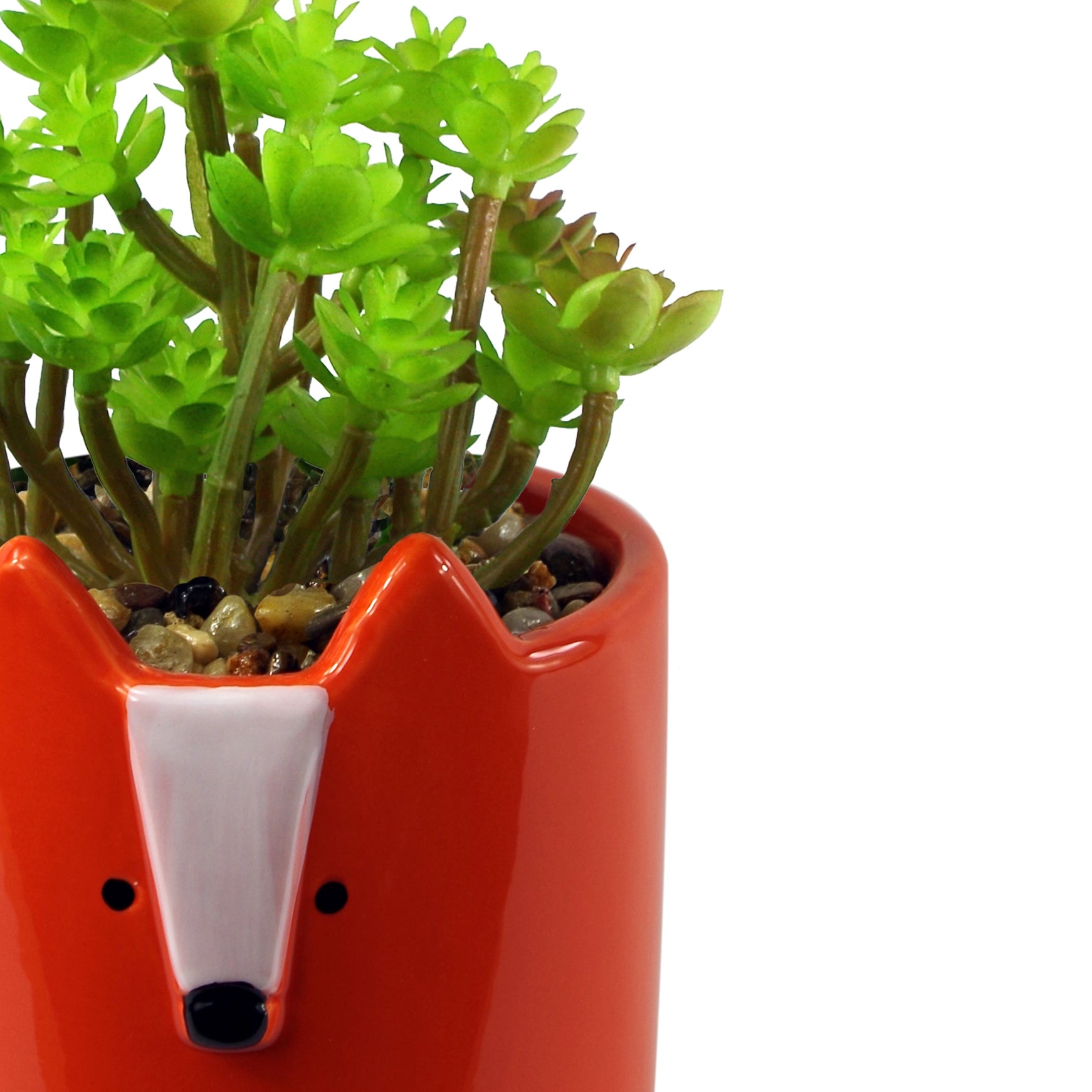 18cm Ceramic Orange Fox Planter with Artificial Succulent Plant