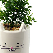 20cm Ceramic White Cat Planter with Artificial Foliage Plant