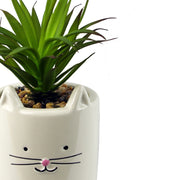 24cm Ceramic White Cat Planter with Artificial Green Succulent Plant