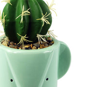19cm Ceramic Blue Elephant Planter with Artificial Cactus Plant