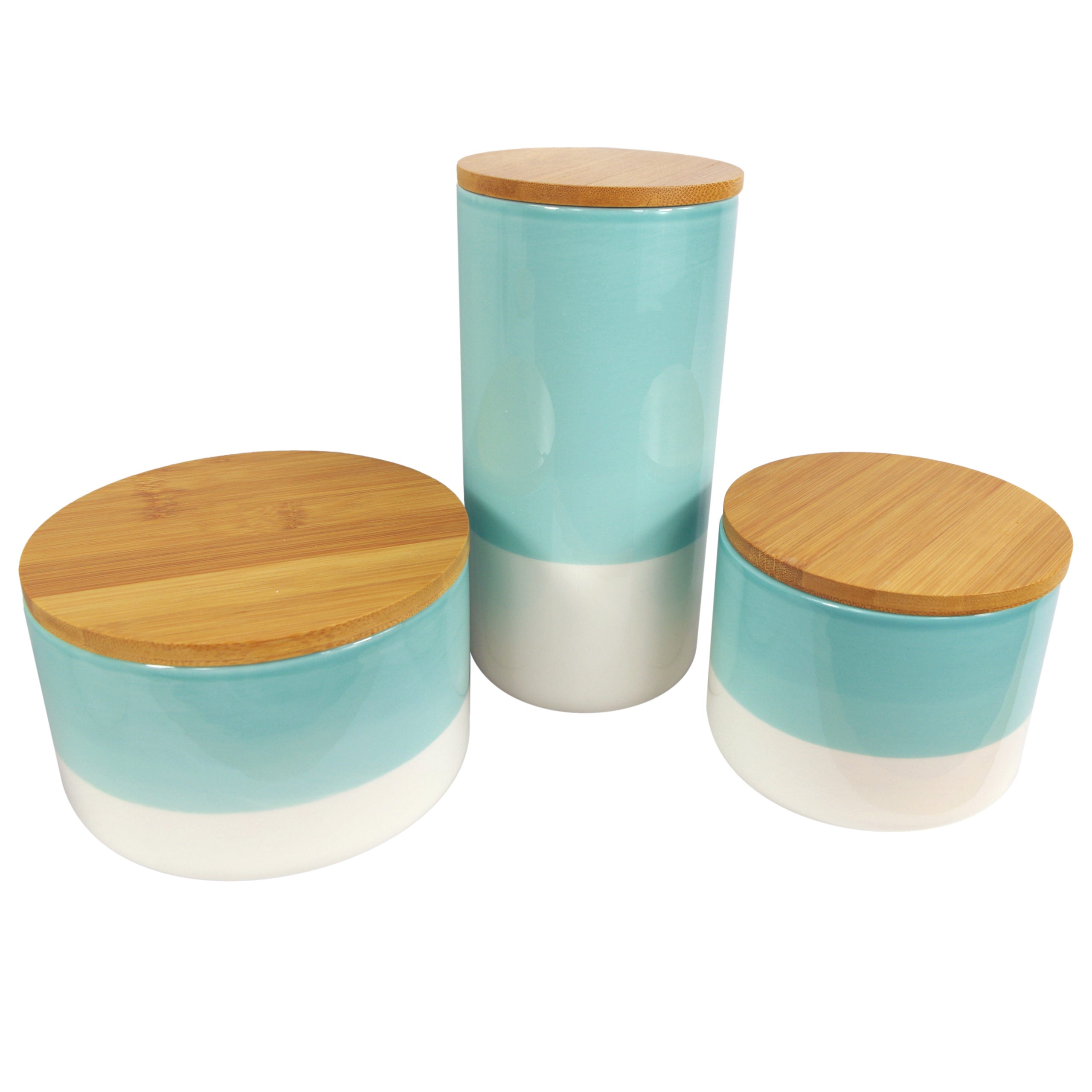 Set of Three Canisters Green Ceramic Storage Jars with Lids
