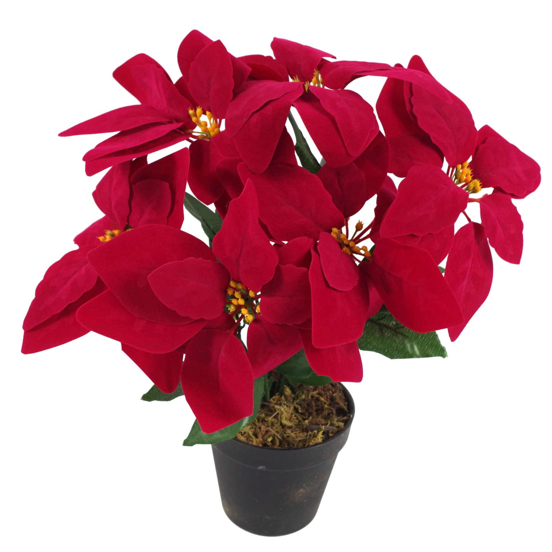 Artificial Christmas Xmas Red Poinsettia 40cm Gold Curved  Metal Planter