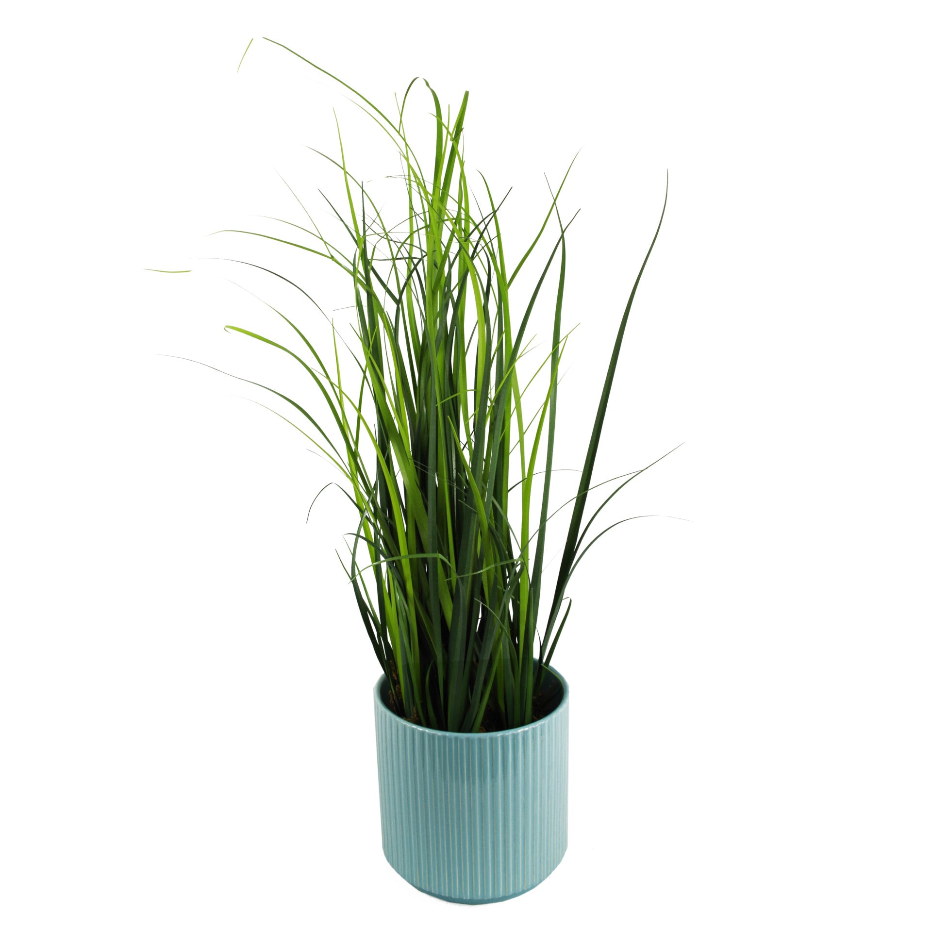 Artificial Grass Plant With Blue Ceramic Planter