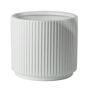 White Ribbed Ceramic Plant Pot with Bamboo Stand 14.5 x 14.5 x 19cm