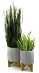 White Ribbed Ceramic Plant Pot 16 x 16 x 15cm