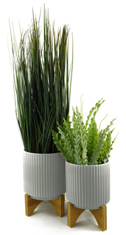 White Ribbed Ceramic Plant Pot 16 x 16 x 15cm