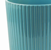 Turquoise Blue Ribbed Ceramic Planter Plant Pot with Bamboo Stand 14.5 x 14.5 x 19cm