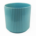 Turquoise Blue Ribbed Ceramic Plant Pot 16 x 16 x 15cm