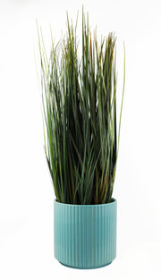 Turquoise Blue Ribbed Ceramic Planter Plant Pot 13.5 x 13.5 x 13cm