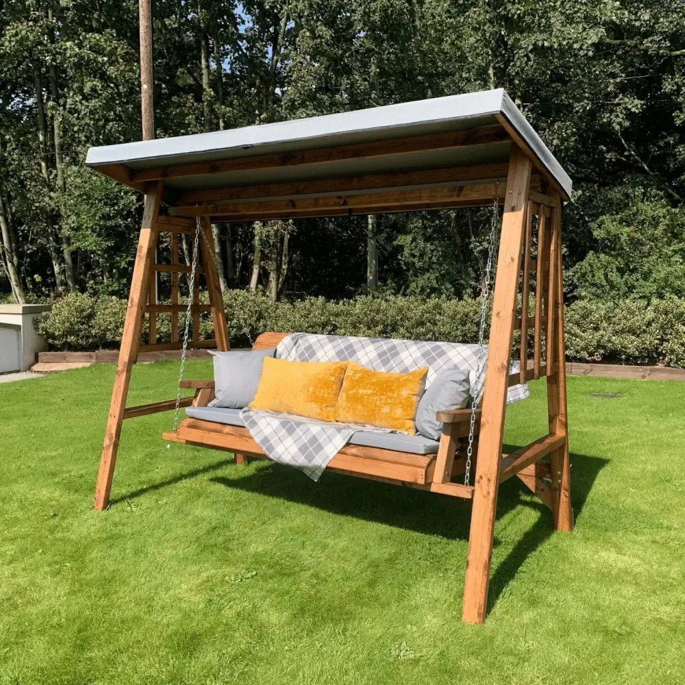 Enjoy leisurely afternoons swaying in this classic Garden Swing Set, a perfect addition to any outdoor space.