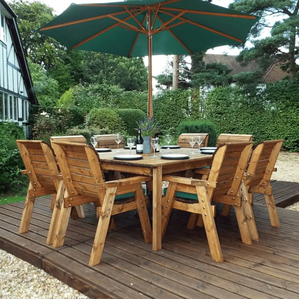 Dine in style with this luxurious 8-seater patio dining set, crafted from premium wooden furniture.